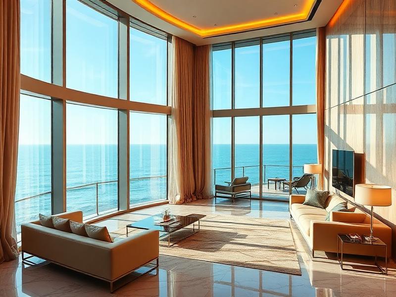 Luxury living room with ocean view