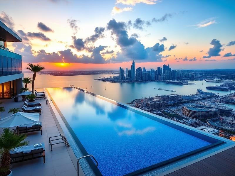 Rooftop infinity pool at sunset